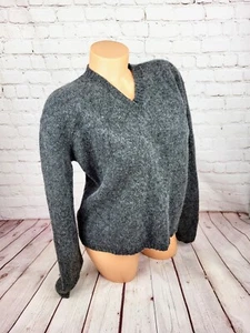Rubbish Women Large 100% Wool Sweater V Neck Long Sleeve Pullover Top Fark Gray - Picture 1 of 7
