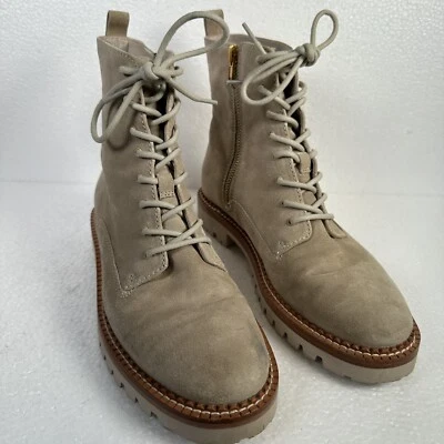 Vince Cabria Suede Lug Combat Boots Tan Women's 7.5M Lace Up Zip Water Repellent - Image 1 of 4