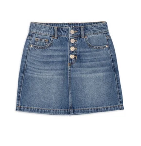 Large PLUS (10-12) L Blue Denim Adjustable Waist Girls Skirt Wonder Nation NEW - Picture 1 of 11