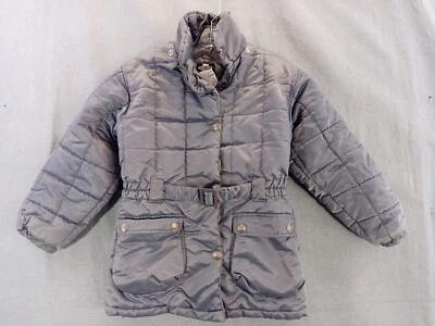 Indesign coat Girls 10 gray Puff dressy Belt snap zip Elastic Waist youth Kids - Image 1 of 4