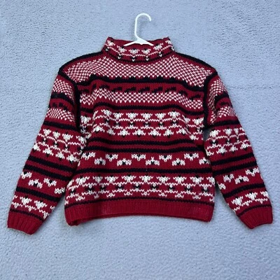 VTG ESPRIT Sweater Women's M 100% Wool Mock Neck Red Striped Heavyknit Chunky - Image 1 of 4