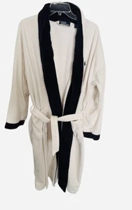 Polo Ralph Lauren Off White & Dark Blue 100% Cotton Robe One Size Made in Turkey - Picture 1 of 10
