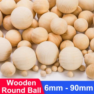 Natural Round Wooden Craft Wood Balls Beads With No Hole 6mm - 90mm Diameter DIY - Picture 1 of 10