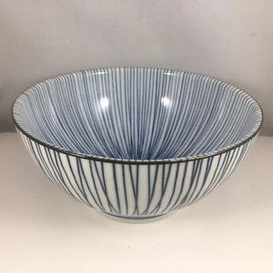 Japanese Noodle Soup Donburi Rice Bowl 7.25"D Porcelain Blue Tokusa JAPAN MADE - Picture 1 of 6