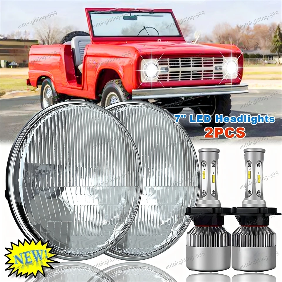 Par de faros LED redondos de haz alto/bajo de 7 pulgadas cromados para Ford Bronco 1966-1978 Foto 1 de 4