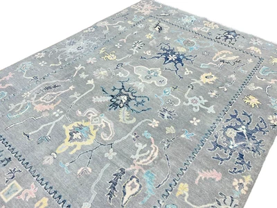 Серый восточный шерстяной ковер ручной вязки с геометрическим узором Oushak 9 футов x 11 футов 11 дюймов - Изображение 1 из 4