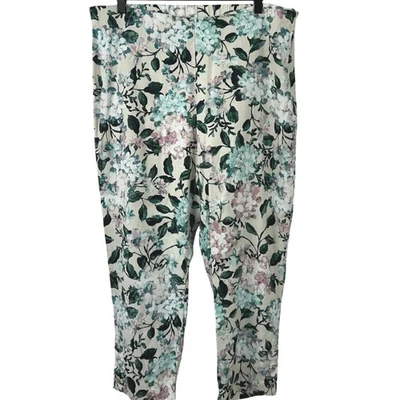 Pantalones florales de lino para mujer J. Jill verdes maduros verano abuela costera talla grande Foto 1 de 4