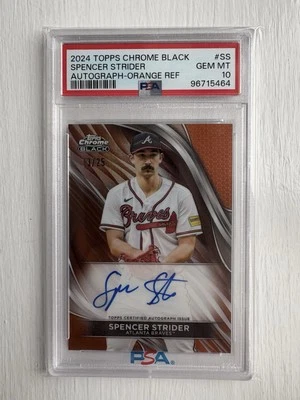 2024 Topps Chrome Black Spencer Strider Orange Auto Autograph /25 PSA 10 - Image 1 of 2