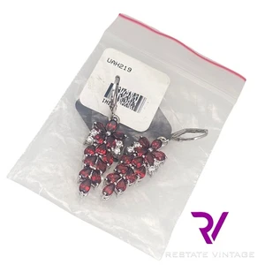 New Sterling Silver DESIGNER BBJ Garnet & Clear Topaz Dangle Earrings - Picture 1 of 6