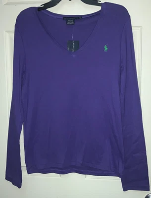 Nueva Camiseta Ralph Lauren Deportiva Para Mujer Algodón Elástico Cuello en V XL Púrpura Nueva Con Etiquetas Foto 1 de 4