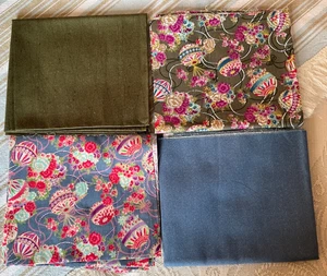 4 x Co~Ordinating Cotton Fabric Fat Quarters in Blues Greens Red Pink White - Picture 1 of 6