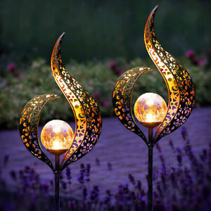 2x Solar Blume Licht Garten-Solarleuchten Metall Blume LED Stake Mond Deko Lampe
