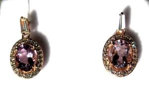 Natural 2.00 ct Brazilian Amethyst Dangle Halo Earrings 18K Rose Gold Sterling - Picture 1 of 9