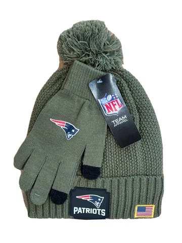 New NFL NE New England Patriots Beanie Hat and Gloves Set Salute to Service Cover