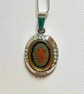 Collana da Donna con Strass Ciondolo Ovale Croce in Mezzo Pendente Idea Regalo - Foto 1 di 6