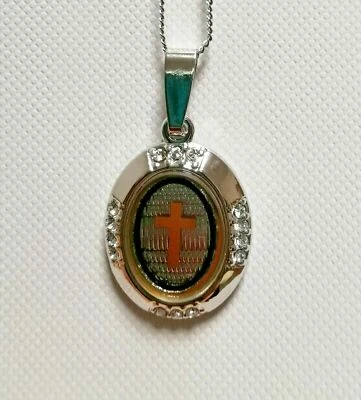 Collana da Donna con Strass Ciondolo Ovale Croce in Mezzo Pendente Idea Regalo - Immagine 1 di 4