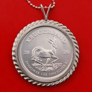 2020 South Africa 1 oz Silver Krugerrand Coin 925 Sterling Silver Necklace NEW - Picture 1 of 7