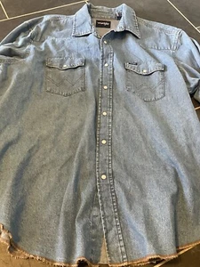 Vintage Wrangler Denim Shirt Pearl Snap Button Up Size XXL - Picture 1 of 12