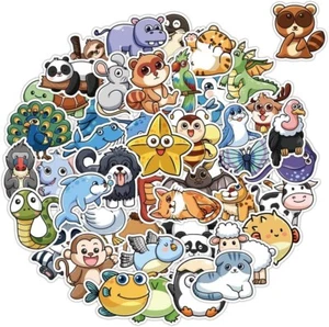100 MAXI ADESIVI ANIMALI BUFFI VINILE IMPERMEBILI PER FESTE BAMBINI STICKERS - Picture 1 of 4