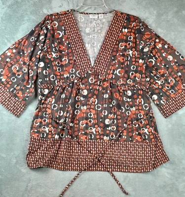 Top Pullover Mujer Cato 18/20W Naranja/Marrón/Blanco Estampado Cuello en V Cintura Imperio Foto 1 de 4