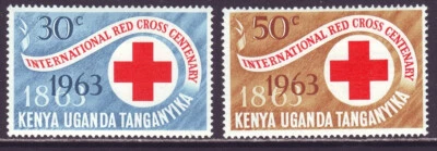Kenia Uganda Tanganica K U T 1963 SC 142-143 MNH Conjunto Cruz Roja Centenario Foto 1 de 2