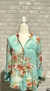 Anthropologie Kut From The Same Kloth Mint Floral Blouse Ruched Sleeve Size S - Picture 1 of 2