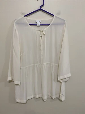 J Jill Medium Ivory Silk 3/4 Sleeve Blouse Peplum Front Tied Popover - Image 1 of 4