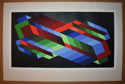 Artista húngaro listado VICTOR VASARELY assinado grande serigrafia original op art - Imagem 1 de 4