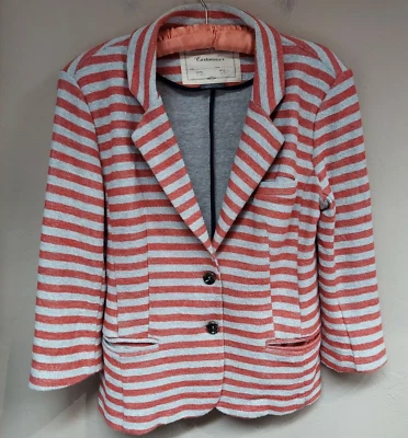 Женский вязаный блейзер Anthropologie Cartonnier средний махровый в полоску на двух пуговицах красный - Изображение 1 из 4