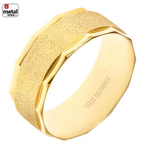 NEW Men's Women's 9 MM Stainless Steel Wedding Classic DIAMOND CUT Glitter Ring - Picture 1 of 6