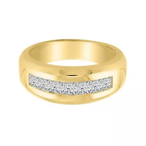 1 Ct Princess Shape Moissanite Men's Wedding Band Ring 18K Yellow Gold Plated - Picture 1 of 6