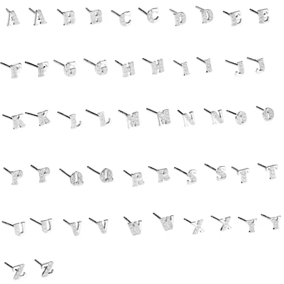 Orecchini A Perno In Argento Sterling Mini Con CZ Iniziale A-Z Lettera In 3 Toni - Immagine 1 di 4
