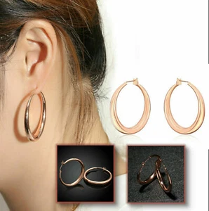 Popular Girl's Round Hoop Earrings Classic Youthful Design 14k Rose Gold Dangle - Picture 1 of 11