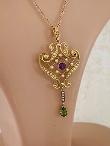 15ct gold suffragette pendant on 9ct chain, Victorian 1890s