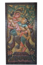 Indian ANCIENT Carving Wall SCULPTURE Krishna Radha BarnDoor Vintage YOGA ART 72