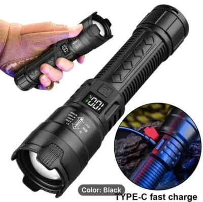 Potente torcia LED tascabile luce flash XML T6 impermeabile super luminosa zoom 1200L - Immagine 1 di 4