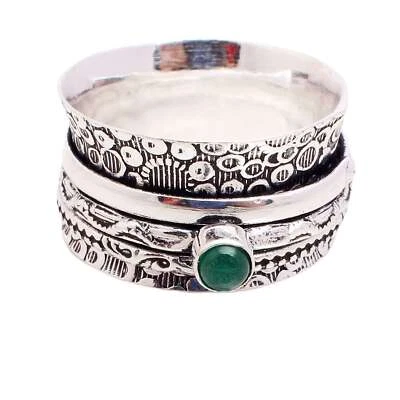 Anello Spinner In Pietra Verde Onice Etnico Fatto A Mano Taglia US 9.75 R-12786 - Immagine 1 di 3