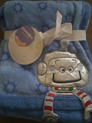 Babies R Us NWT Blue Plush Corner Silver Robot Baby Blanket Security Lovey 2013  - Image 1 of 4