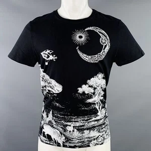 VALENTINO 2020 Size M Black White Landscape Graphic Cotton Crew Neck T-shirt - Picture 1 of 12