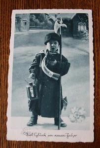 Postal Buena suerte en año nuevo, niño como vigilante nocturno, 1935 - Imagen 1 de 2