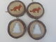 Christmas trees & Red Foxes set of (4) round wood ornaments - hand crafted