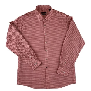 Camisa Van Heusen Para Hombres 16.5 Rojo Cuadros Calce Ajustado Elástico Sin Arrugas Vestido Básico - Imagen 1 de 9