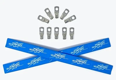 10 8 Gauge TINNED Copper Ring Terminals 1/4" BLUE Heat Shrink Tubing LUG - Image 1 of 4