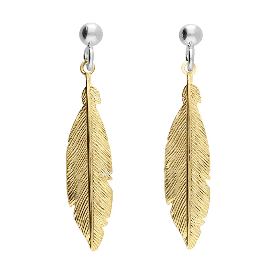 Lucky Spiritual Feather Solid 925 Sterling Silver 24k Gold Plated Earrings  - Image 1 of 1