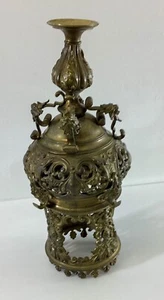 Antiguo accesorio de luz colgante de aceite y gas de latón dorado bronce - Imagen 1 de 16