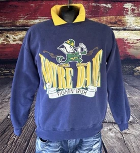 Vtg Notre Dame Sweatshirt Sweater Mens MEDIUM Collared Irish 80s 90s Faded USA - Picture 1 of 12
