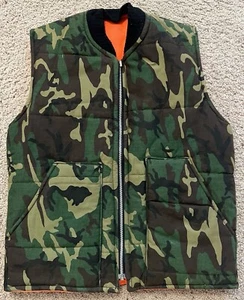 Camo Blaze Orange Hunting Vest Men's SmallVintage - Picture 1 of 4