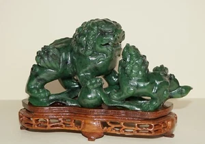Old Item ~ HIGH Quality Jade ~ Fu Lions ~ w/Stand ~ Superb! - Picture 1 of 12