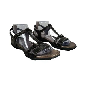 Ecco Touch 25 T Strap Brown Metallic Leather Sandal Buckle Women’s Size 39 /US 8 - Picture 1 of 12