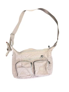 Kipling Zipped Grey Canvas Cross Body Handbag Bag Adjustable Strap Monkey Charm - Picture 1 of 15